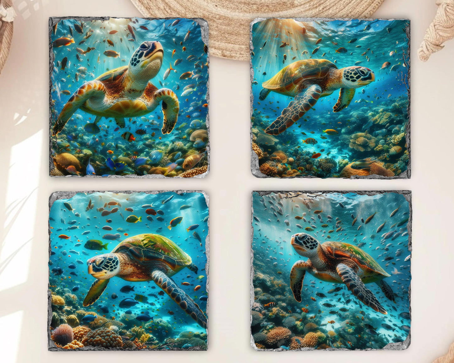 Ocean Slate Coaster Set - Beach House Drinkware Gift for Coastal Decor