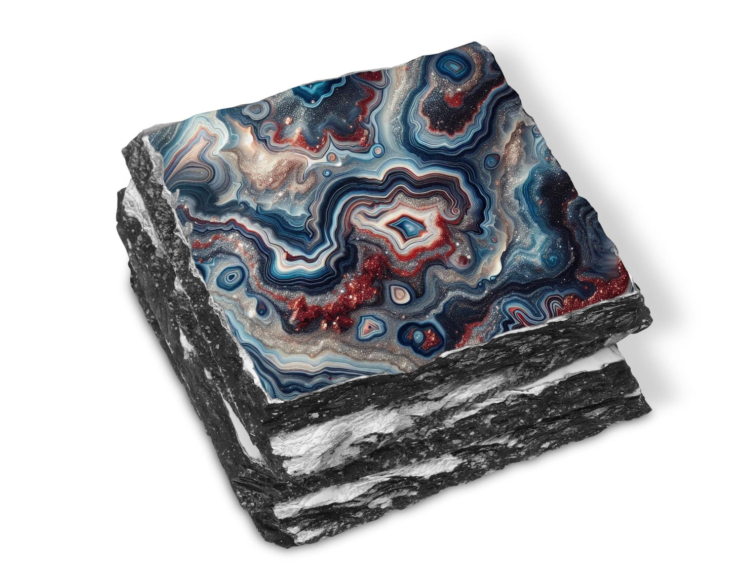 Agate Pattern Slate Coaster Set with Unique Fractured Edges - Nature-Inspired Stone Coasters Perfect Gift for Him