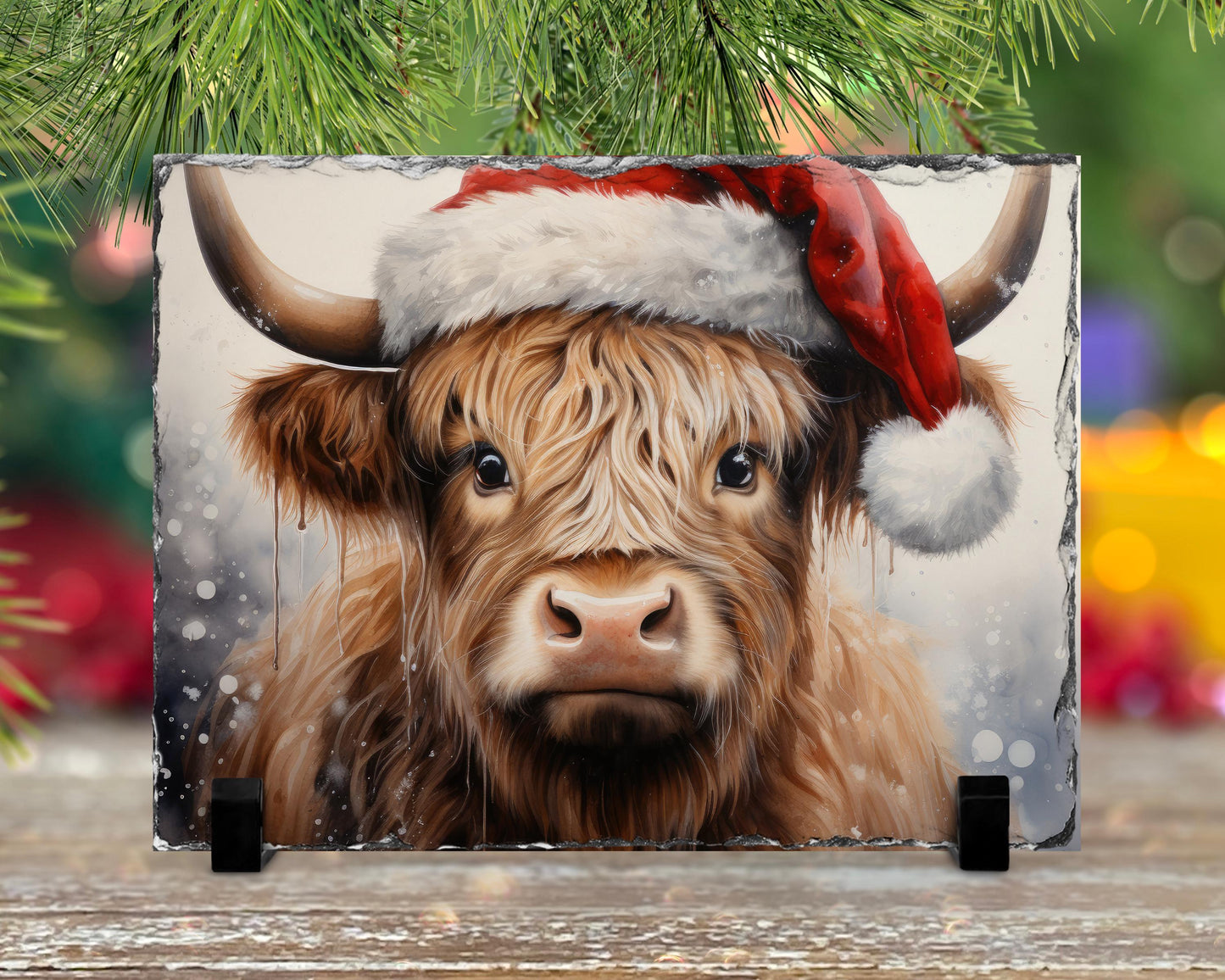 Highland Cow Slate Sign - Rustic Farmhouse Christmas Decor for Holiday Cheer