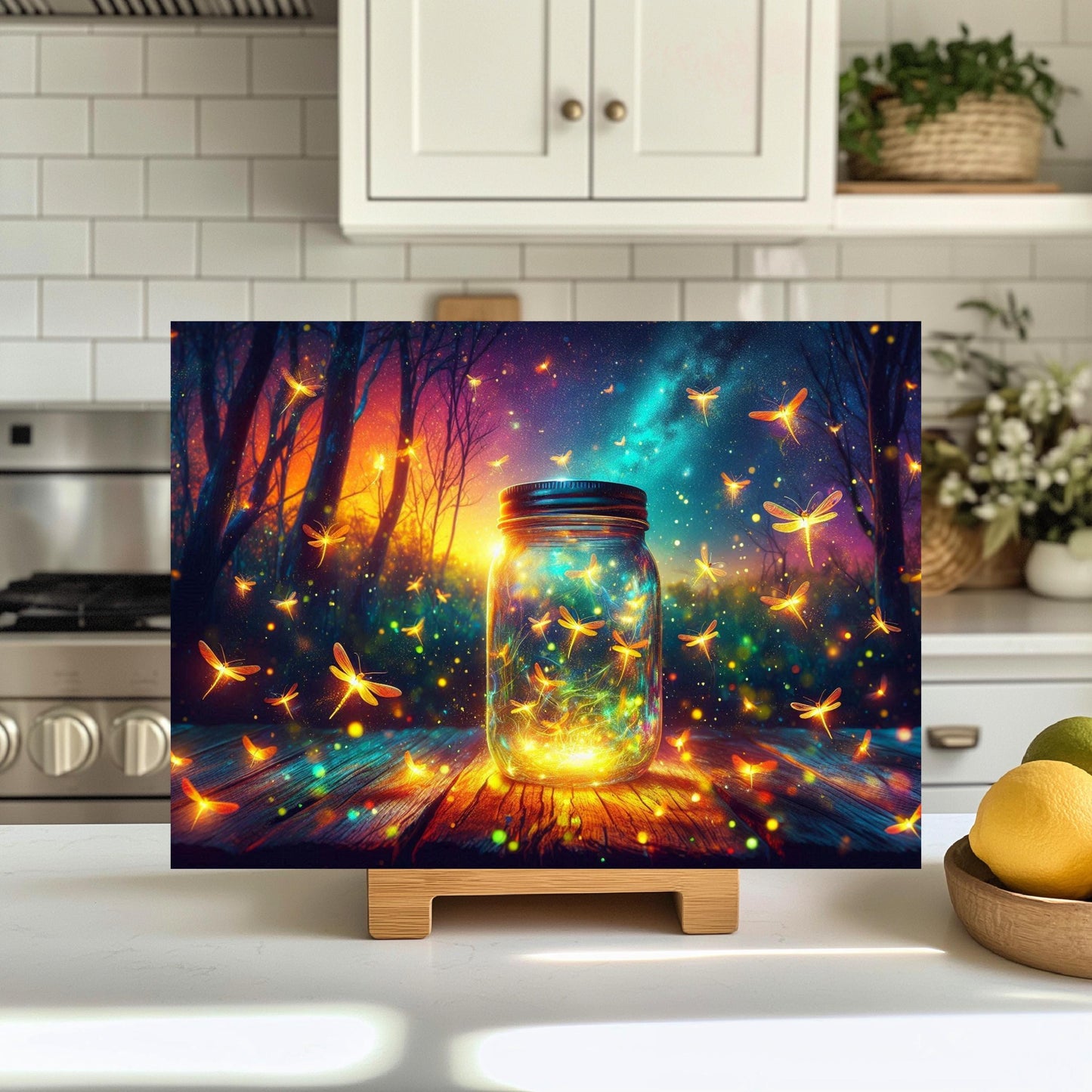 Firefly Mason Jar Glass Cutting Board, Nature-Inspired Housewarming Gift,