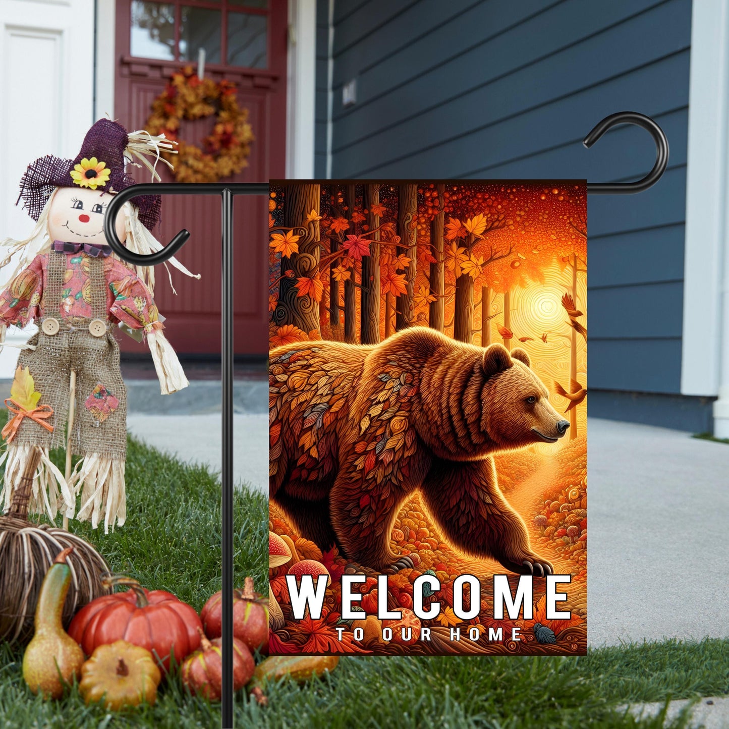 Fall Garden Flag Featuring Brown Bear - Nature-Inspired Outdoor Decor