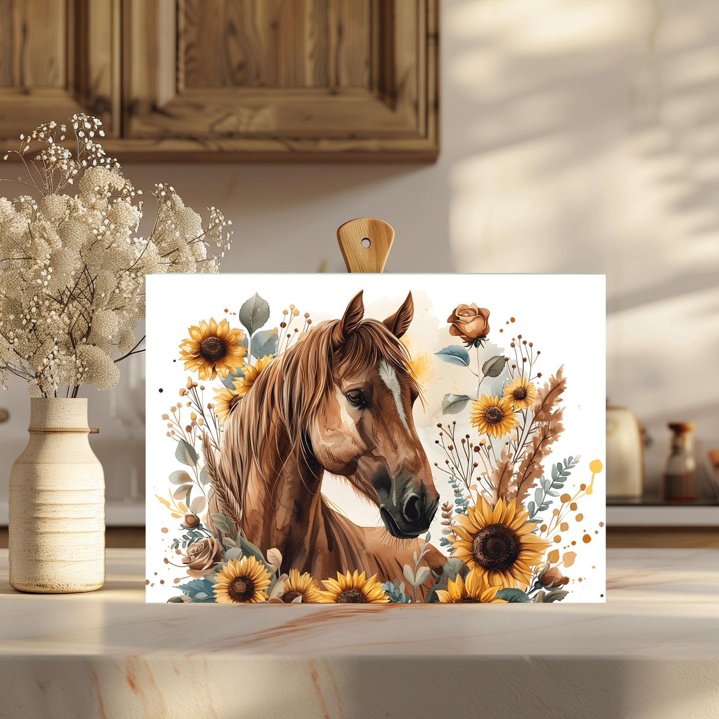 Horse and Sunflower Tempered Glass Cutting Board - Perfect Gift for Horse Lovers 11x15 Farmhouse Kitchen Decor