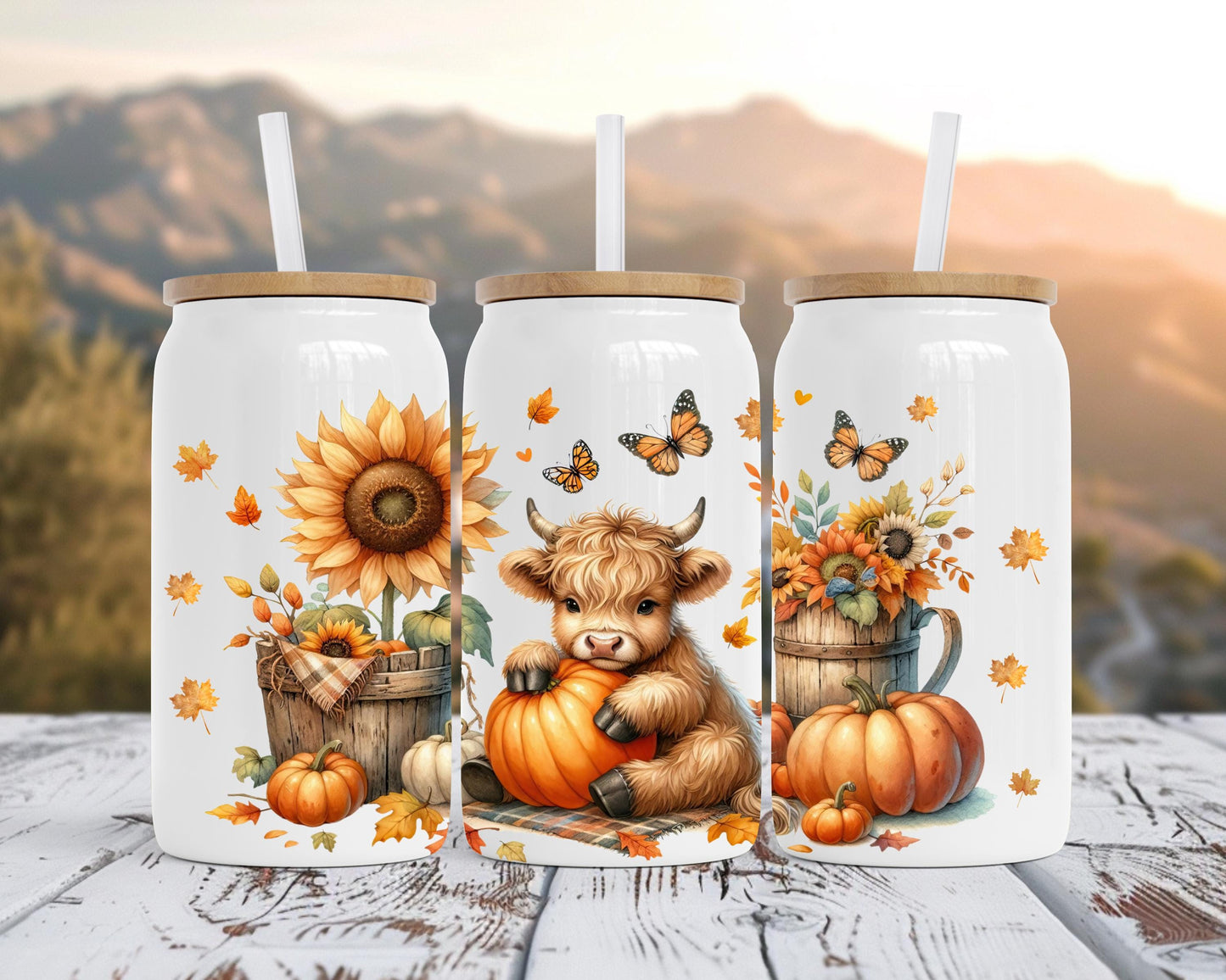Autumn Highland Cow Stainless Steel Soda Can, Unique Gift for Highland Cow Lover
