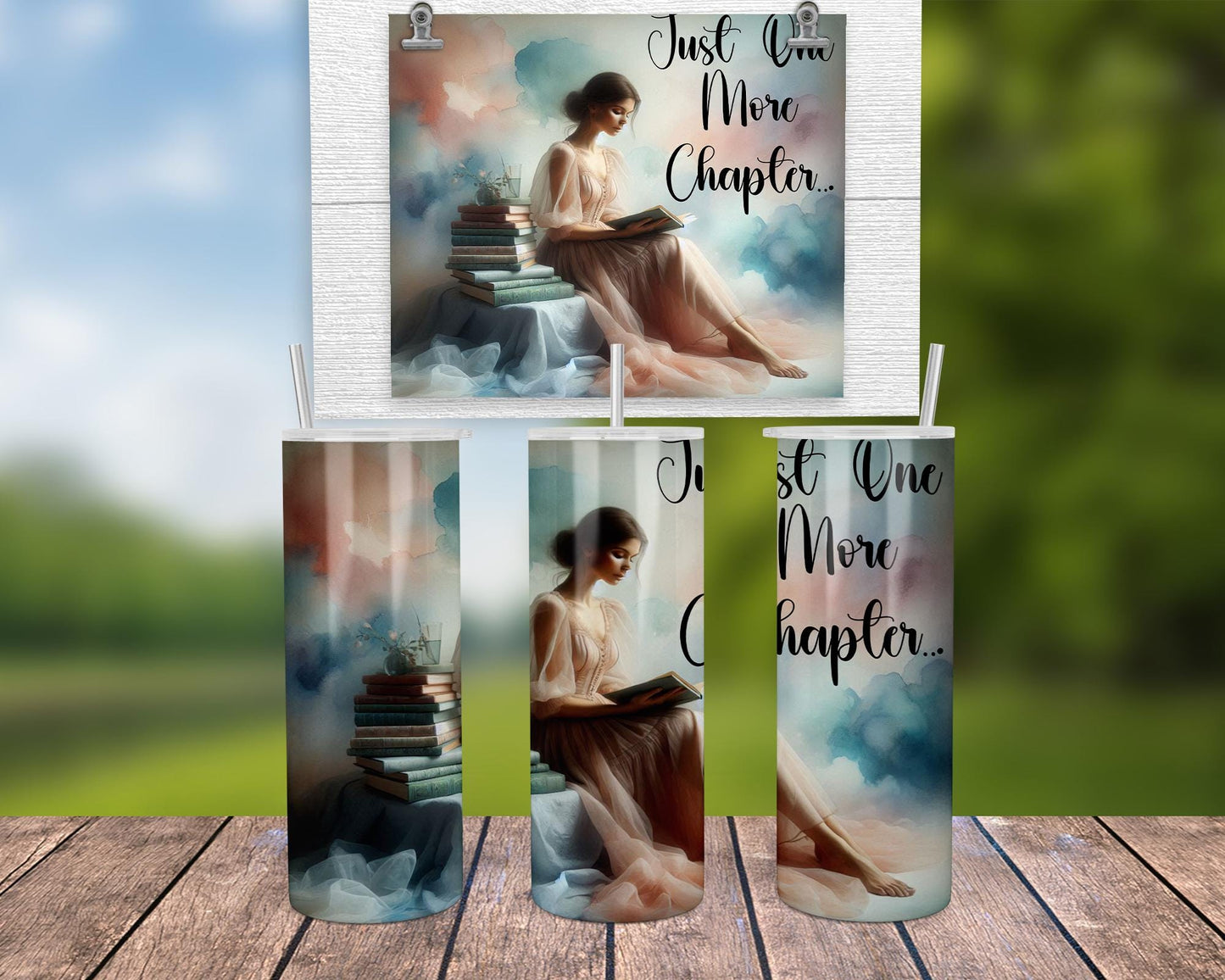 Just One More Chapter Tumbler, Unique Gift for Readers, Whimsical Tumbler, Elegant Book Lover Accessories, Durable Travel Mug, Bookworm