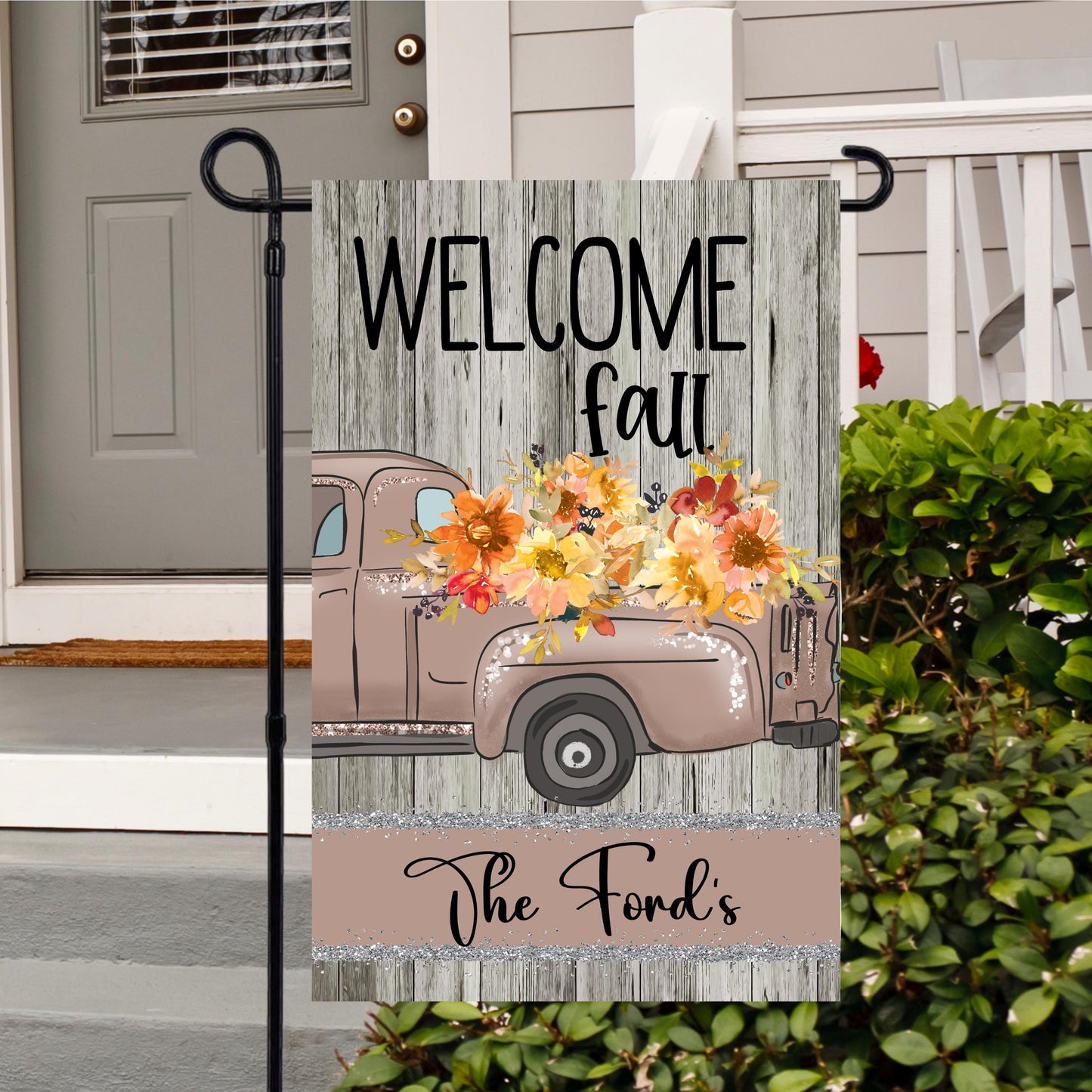 Rustic Wood Truck Garden Flag - Custom Double-Sided Fall Decor 12x18 Inch
