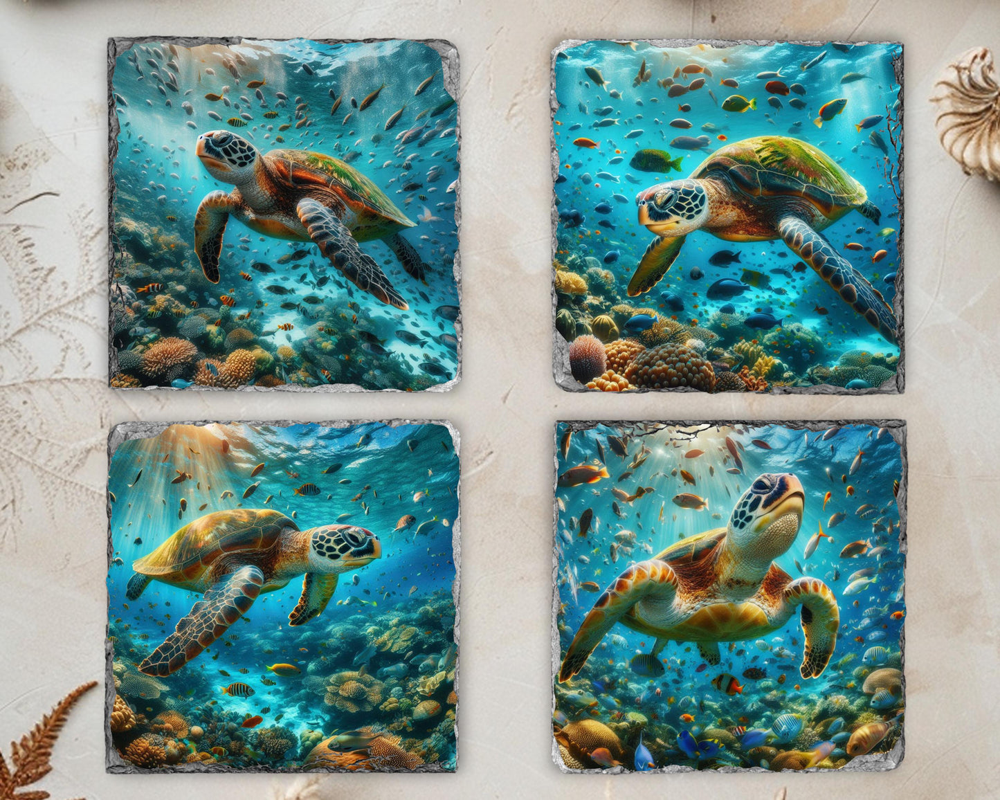 Ocean Slate Coaster Set - Beach House Drinkware Gift for Coastal Decor