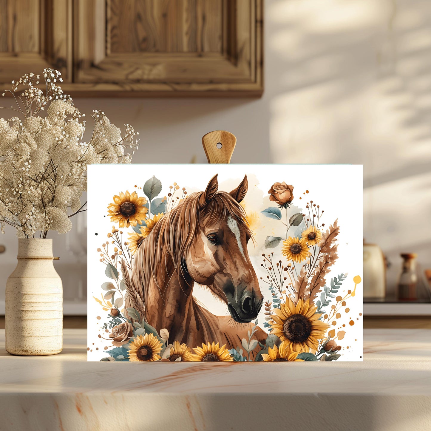 Horse and Sunflower Tempered Glass Cutting Board - Perfect Gift for Horse Lovers 11x15 Kitchen Art