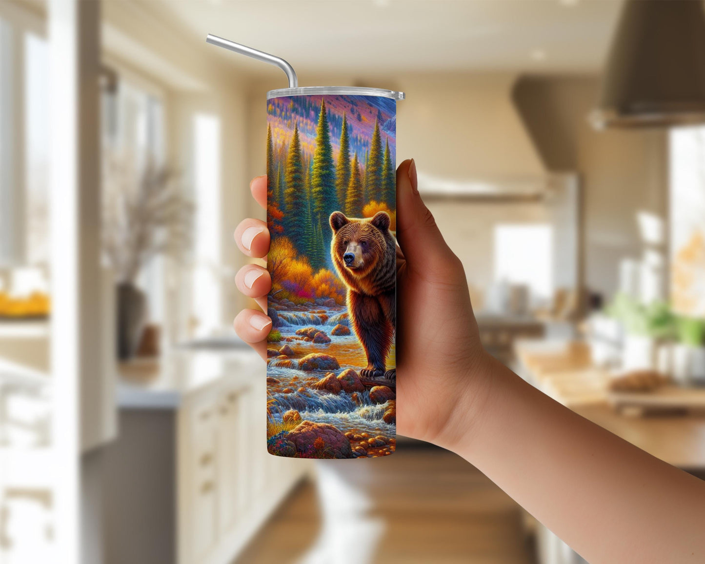 Autumn Bear Tumbler - Rustic Wildlife Mug for Nature Lovers