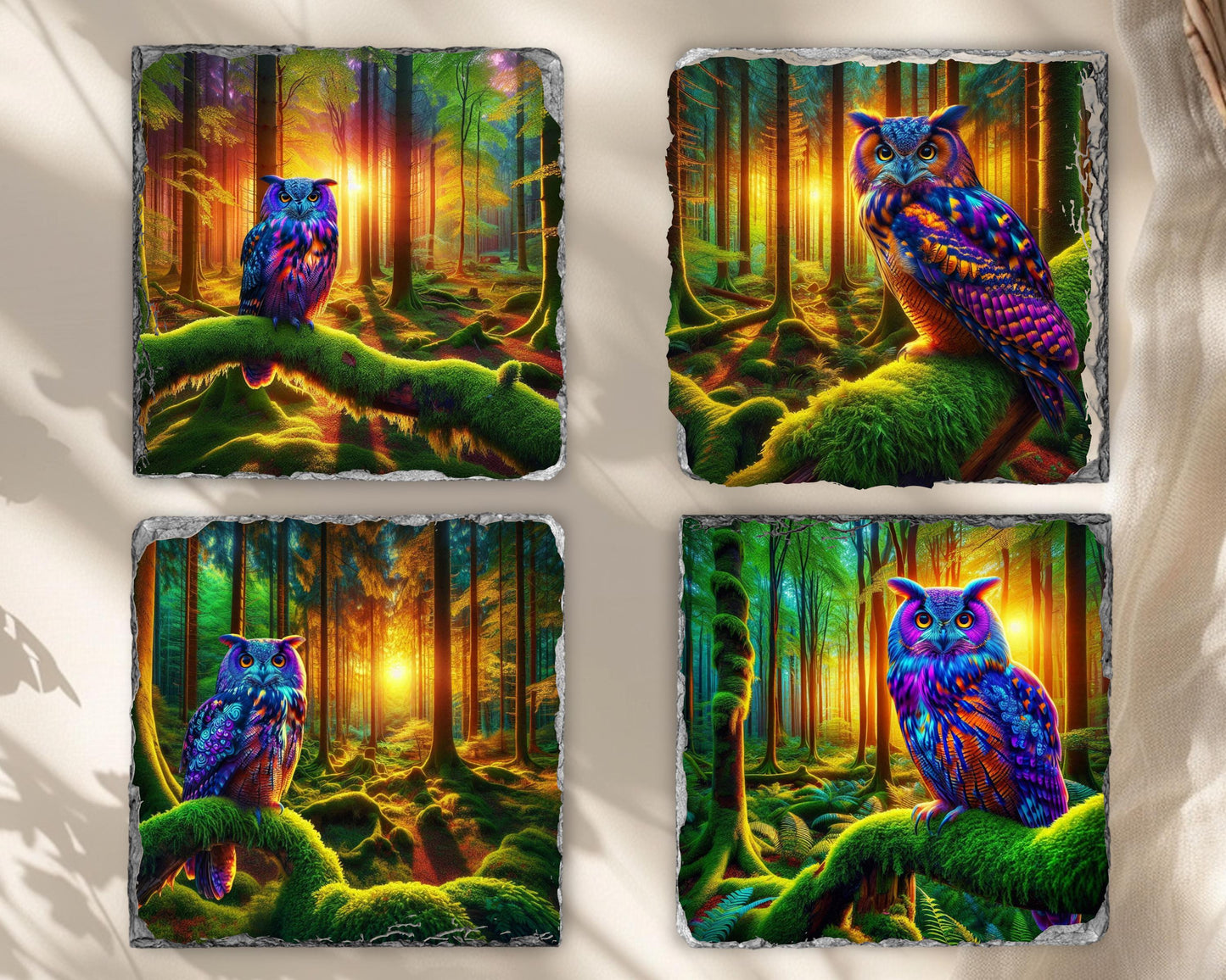 Owl Slate Coaster Set with Rack - Ideal Gift for Owl Enthusiasts