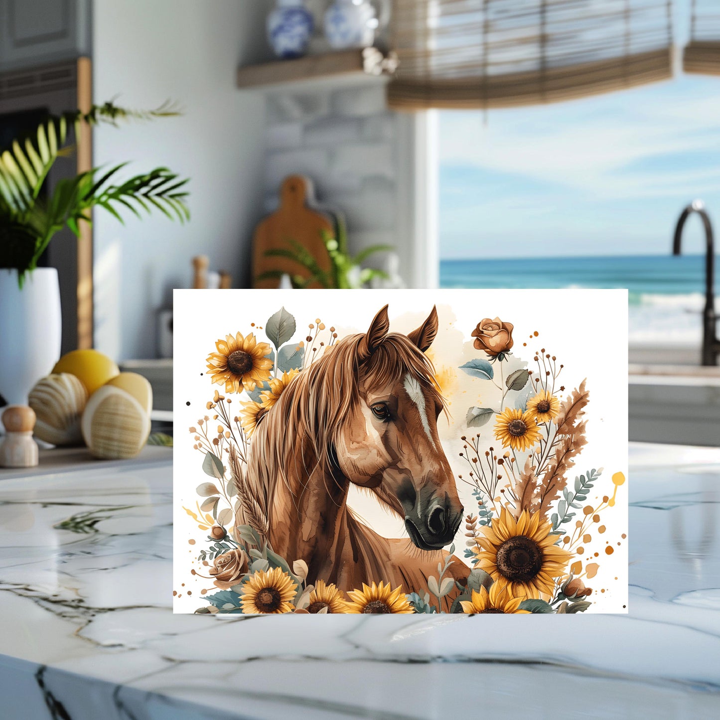 Horse and Sunflower Tempered Glass Cutting Board - Perfect Gift for Horse Lovers 11x15 Farmhouse Kitchen Decor