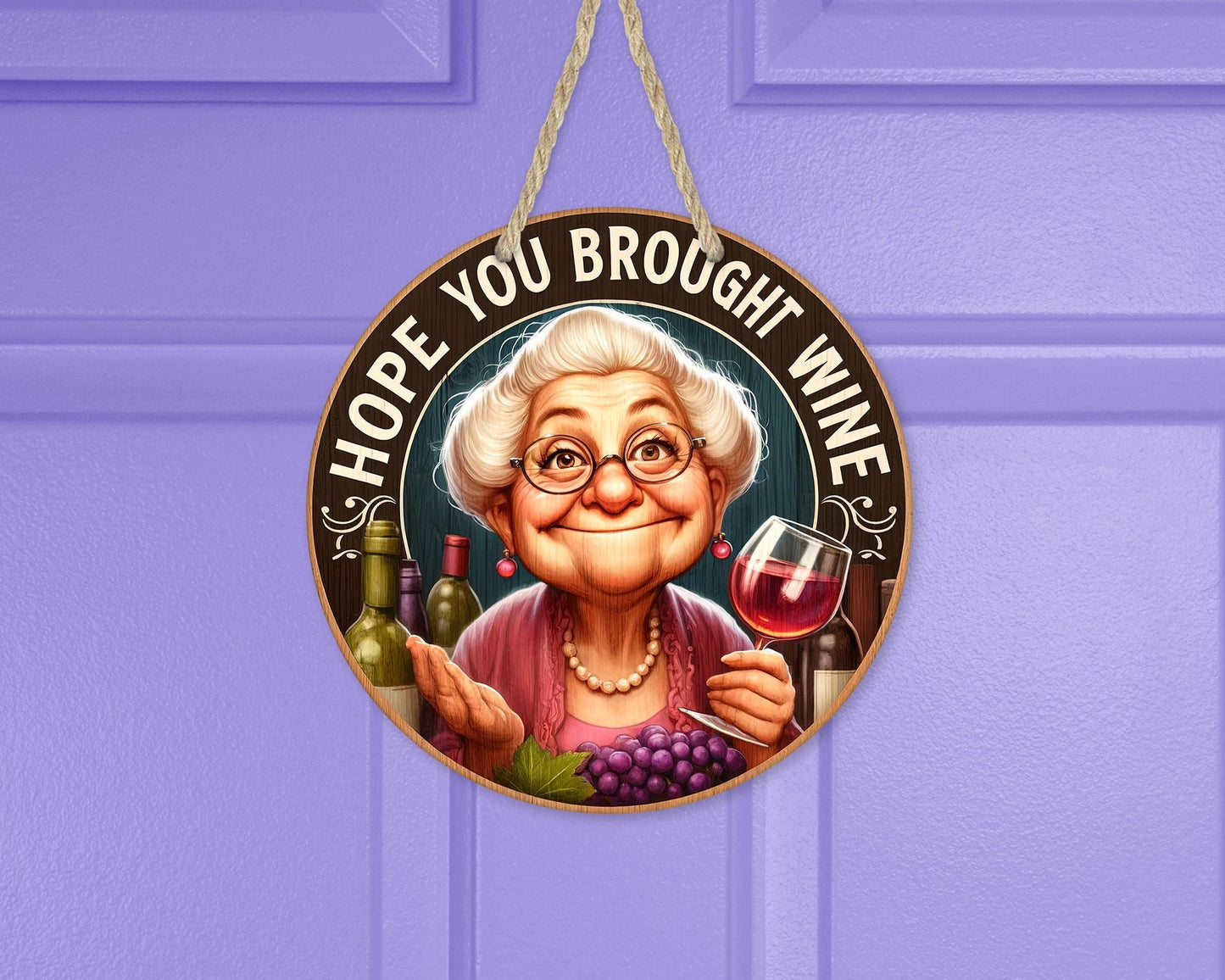 Wine Lovers Aluminum Round Door Wreath - Hope You Brought Wine - Unique Front Porch Decor Funny New Home Gift for Sisters