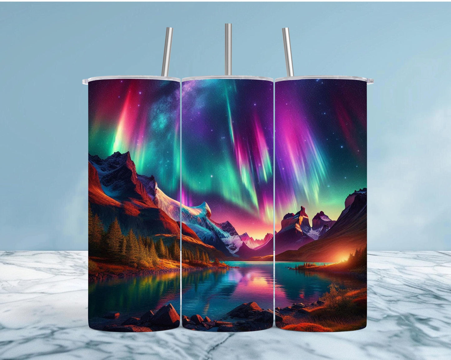 Northern Lights Tumbler - 20oz 30oz Aurora Borealis Design Unique Nature Lover Gift Woodland Drinkware