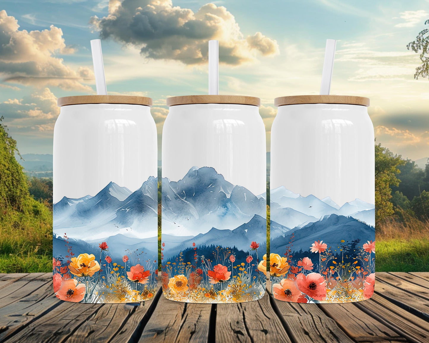 Boho Mountain Travel Tumbler, 16oz Stainless Steel Insulated Cup, Nature Travel Mug