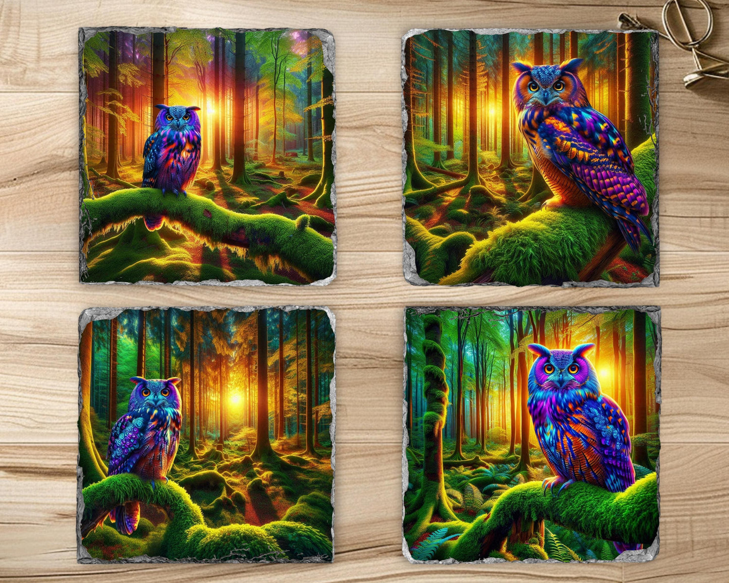 Owl Slate Coaster Set with Rack - Ideal Gift for Owl Enthusiasts