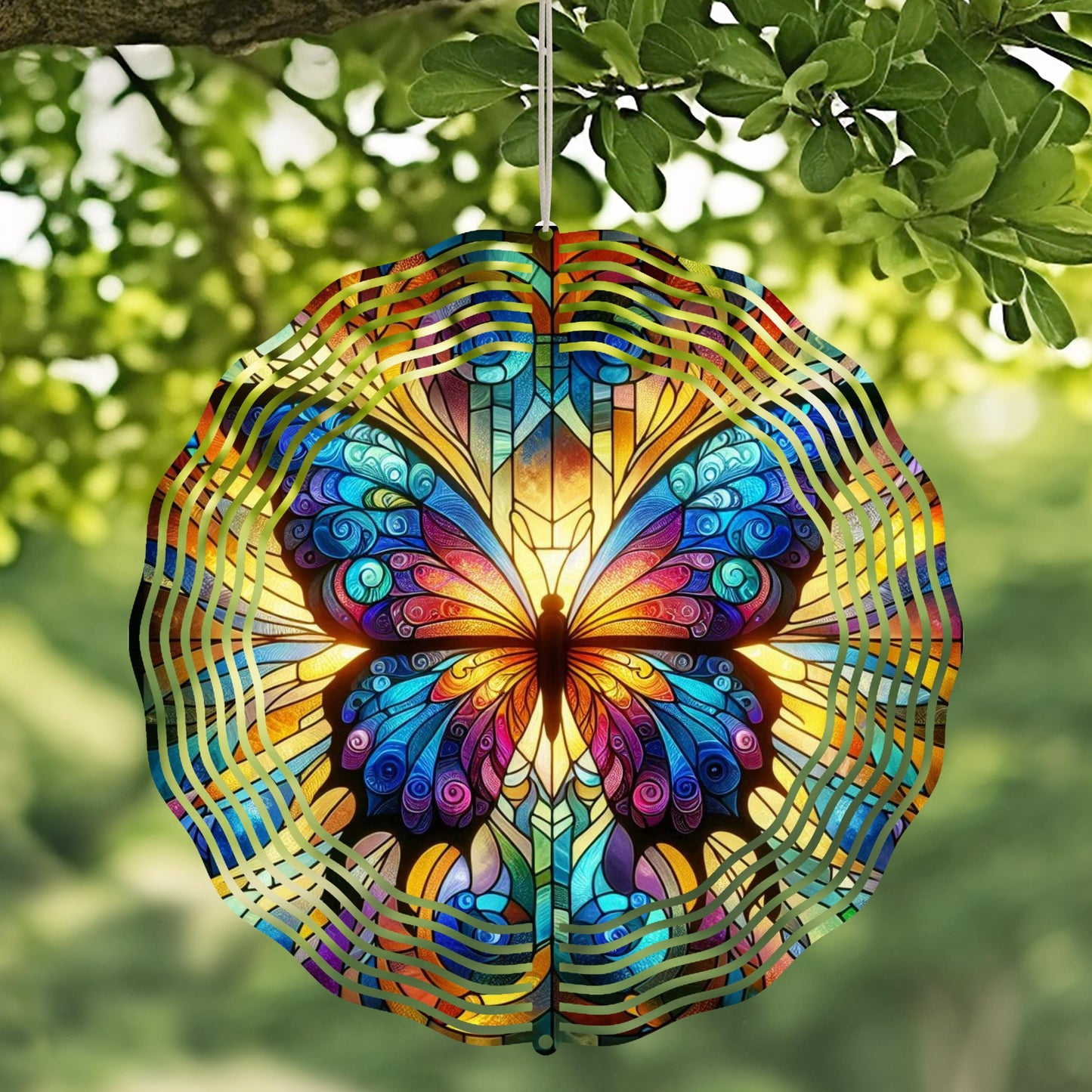 Butterfly Wind Spinner with Vibrant Stained Glass Effect - UV Protected Garden Decor