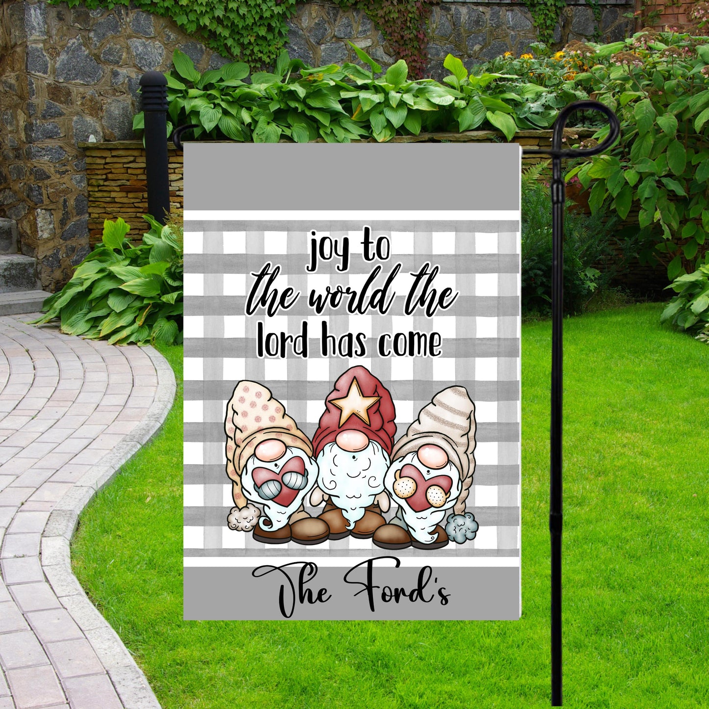 Personalized Christmas Gnome Garden Flag - 12x18 Inch Double-Sided Holiday Decor