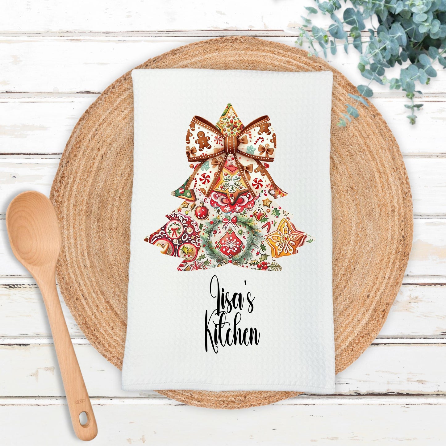 Personalized Gingerbread Man Kitchen Towel - Festive Waffle Weave Decor for Christmas