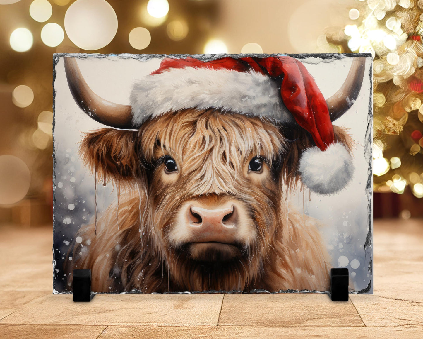 Highland Cow Slate Sign - Rustic Farmhouse Christmas Decor for Holiday Cheer