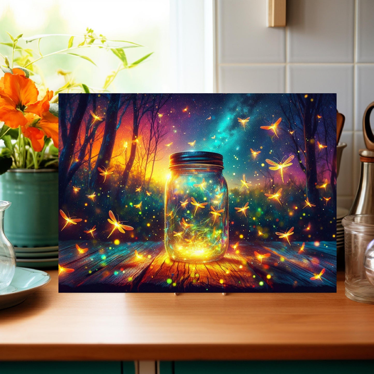 Firefly Mason Jar Glass Cutting Board, Nature-Inspired Housewarming Gift,