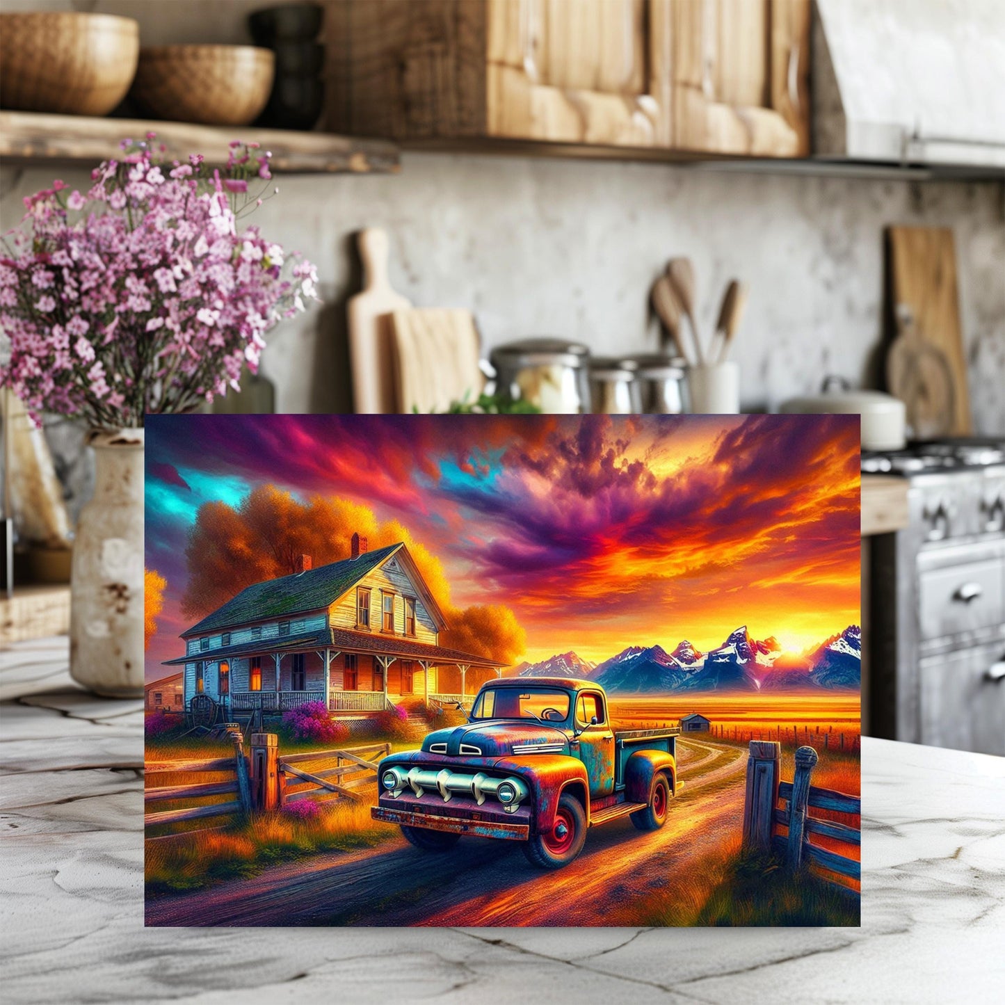 Sunset Mountain Farm Rustic Cutting Board - Charming Kitchen Decor Ideal Homestead Gift