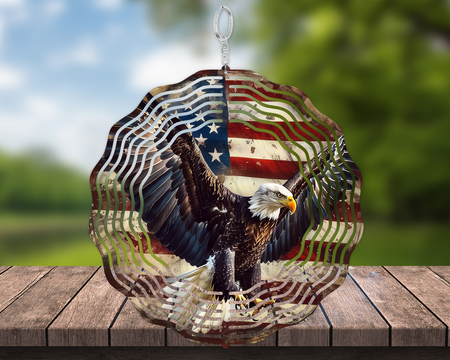 Bald Eagle Wind Spinner, Patriotic Gift for Veteran, Unique Gifts for Fathers Day, Patriotic American flag and eagle, Yard or Porch Decor
