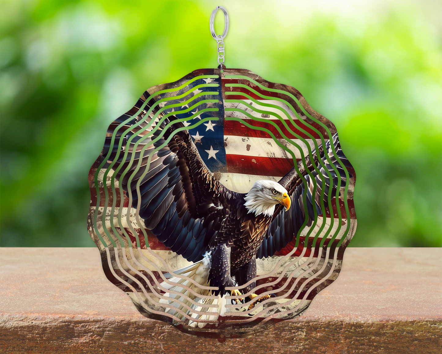 Bald Eagle Wind Spinner, Patriotic Gift for Veteran, Unique Gifts for Fathers Day, Patriotic American flag and eagle, Yard or Porch Decor