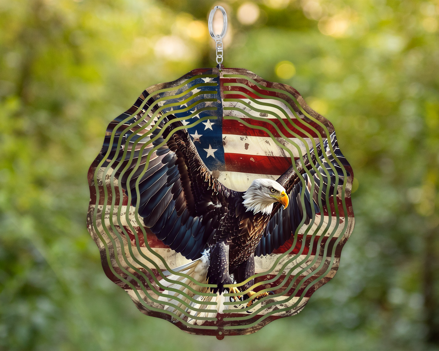 Bald Eagle Wind Spinner, Patriotic Gift for Veteran, Unique Gifts for Fathers Day, Patriotic American flag and eagle, Yard or Porch Decor