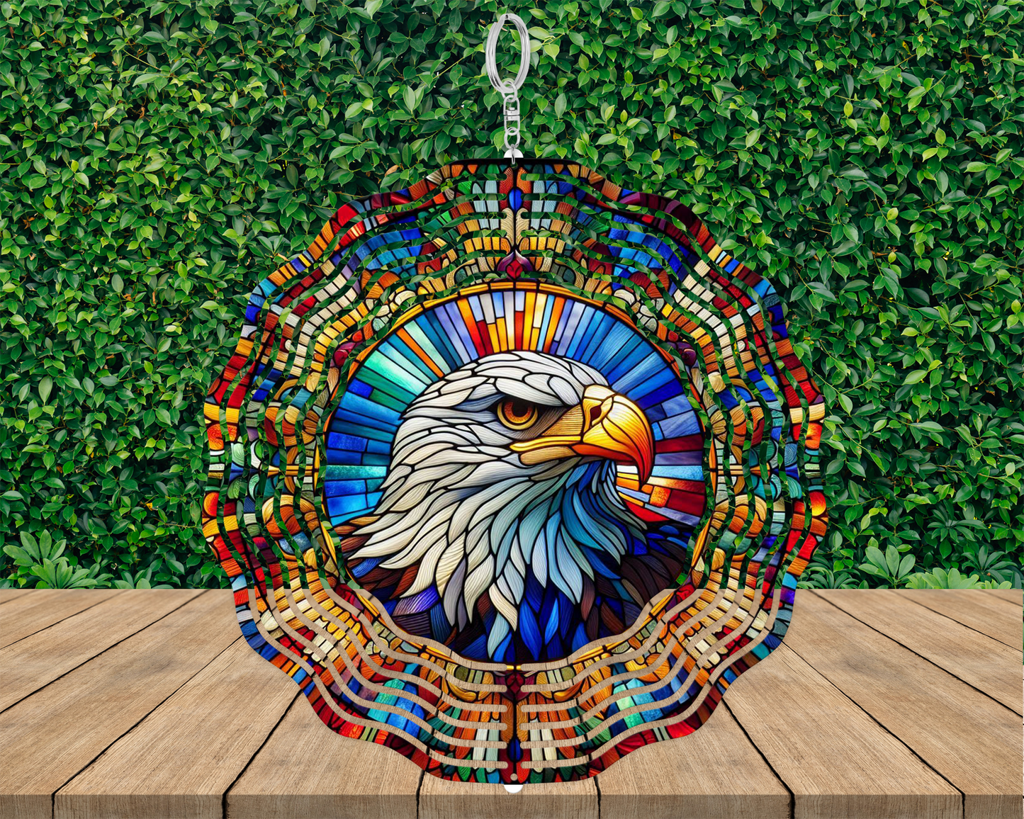 Colorful Faux Stained Glass Bald Eagle Wind Spinner