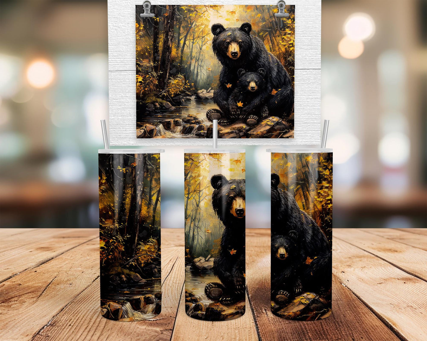Rustic Black Bear Tumbler - Ideal Travel Cup for Wildlife Lovers Autumn Adventures