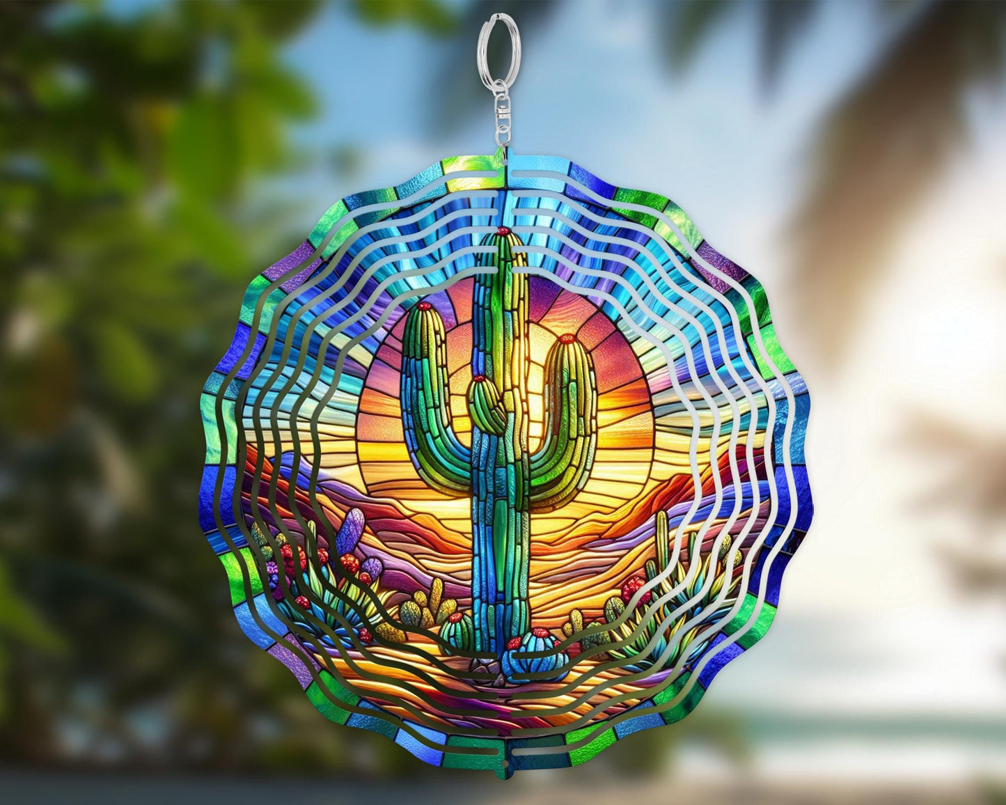 Colorful Saguaro Cactus Desert Sunset Wind Spinner, Unique Gifts for Men, State Pride Kinetic Art, Hanging Patio Decor, State Flower Garden