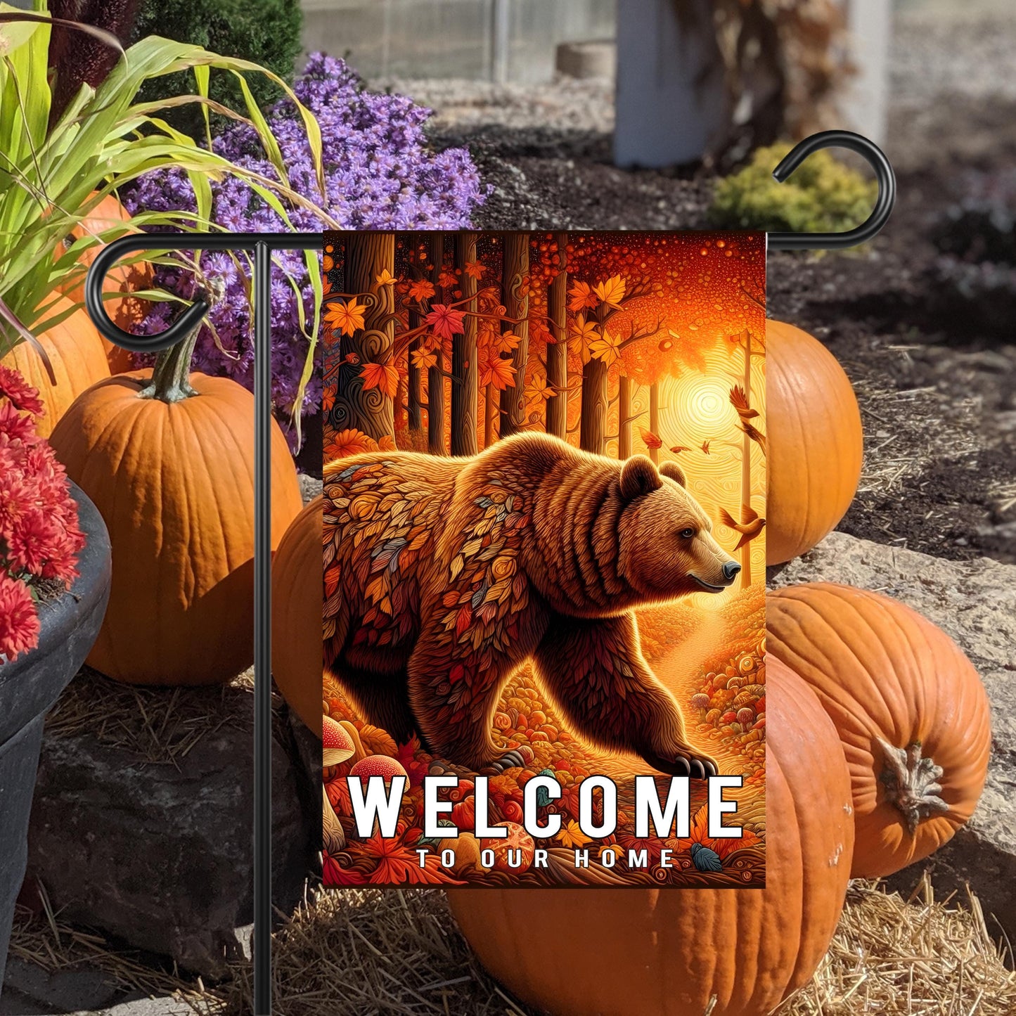 Fall Garden Flag Featuring Brown Bear - Nature-Inspired Outdoor Decor