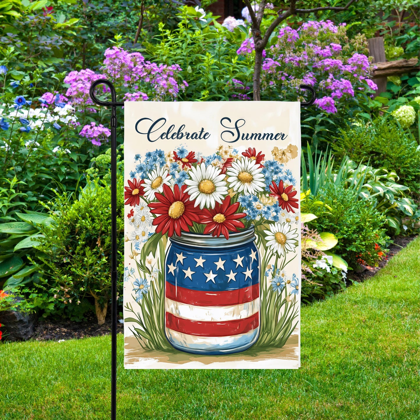Patriotic Mason Jar Garden Flag - Celebrate Summer with a Festive Touch
