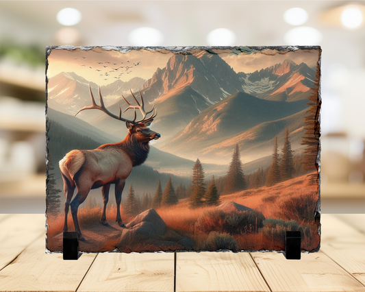Elk Photo Slate with Stand - Stunning Colorado Wildlife Decor for Nature Lovers