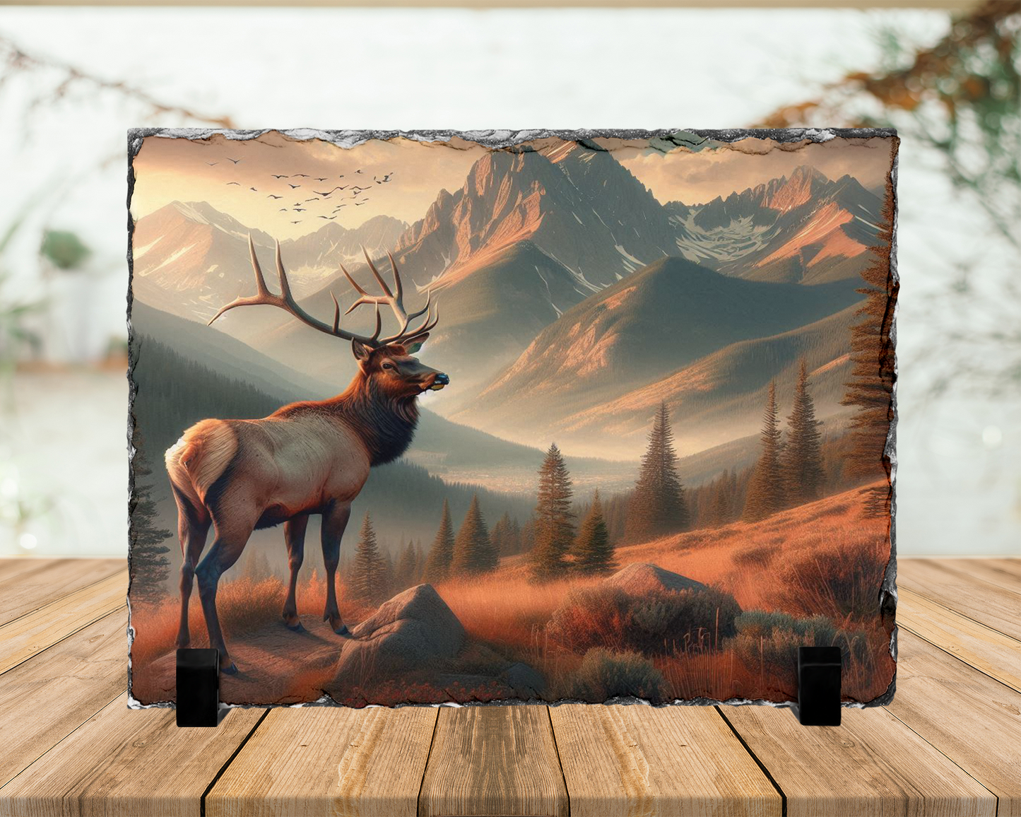 Elk Photo Slate with Stand, Colorado Wildlife Decor