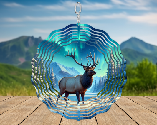 Elk Northern Lights Wind Spinner - Unique Nature-Inspired Gift for Fathers Day Perfect for Porch Decor