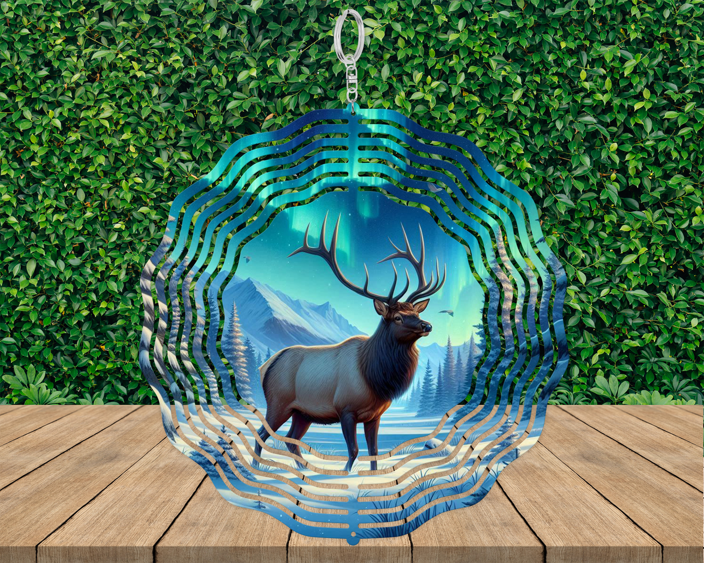 Elk Northern Lights Wind Spinner, Unique Gifts for Fathers Day, Hanging Wind Spinner for Porch, Nature-Inspired Housewarming Gift, Outdoorsy