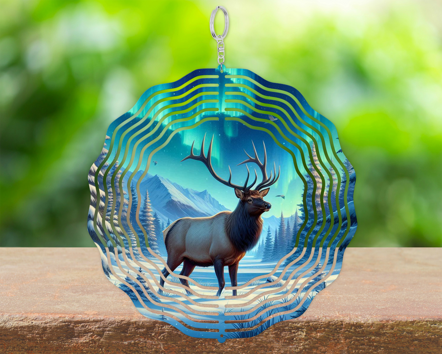 Elk Northern Lights Wind Spinner, Unique Gifts for Fathers Day, Hanging Wind Spinner for Porch, Nature-Inspired Housewarming Gift, Outdoorsy
