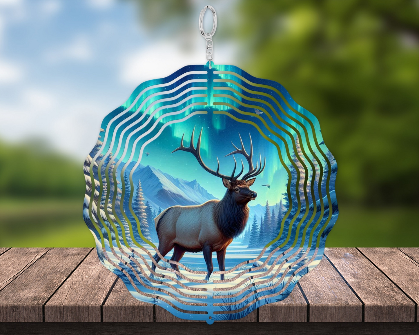 Elk Northern Lights Wind Spinner, Unique Gifts for Fathers Day, Hanging Wind Spinner for Porch, Nature-Inspired Housewarming Gift, Outdoorsy