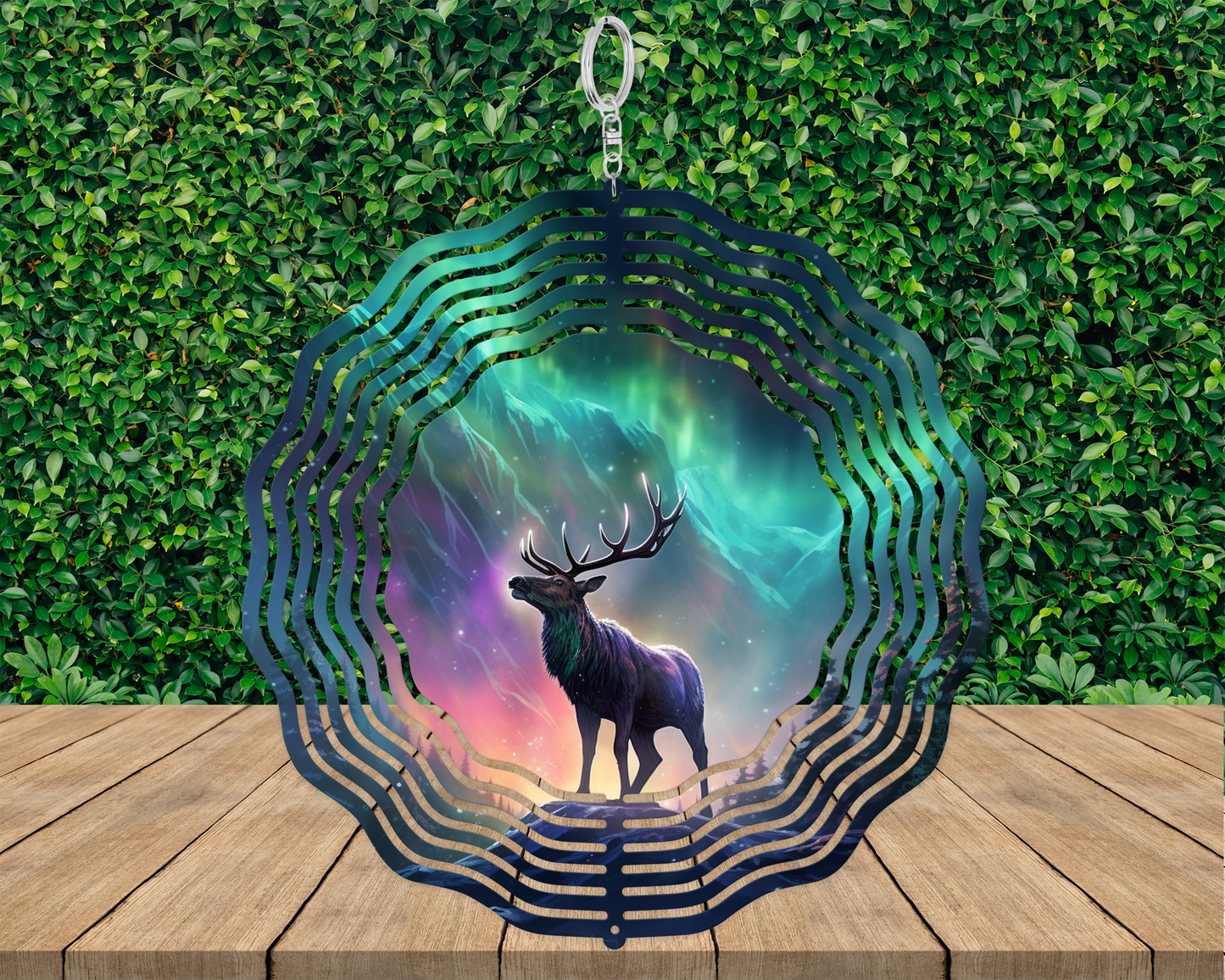 Elk Northern Lights Wind Spinner, Yard or Porch Decor, Unique Gifts for Father's Day, Double Sided Metal Wind Spinner, Housewarming Gift