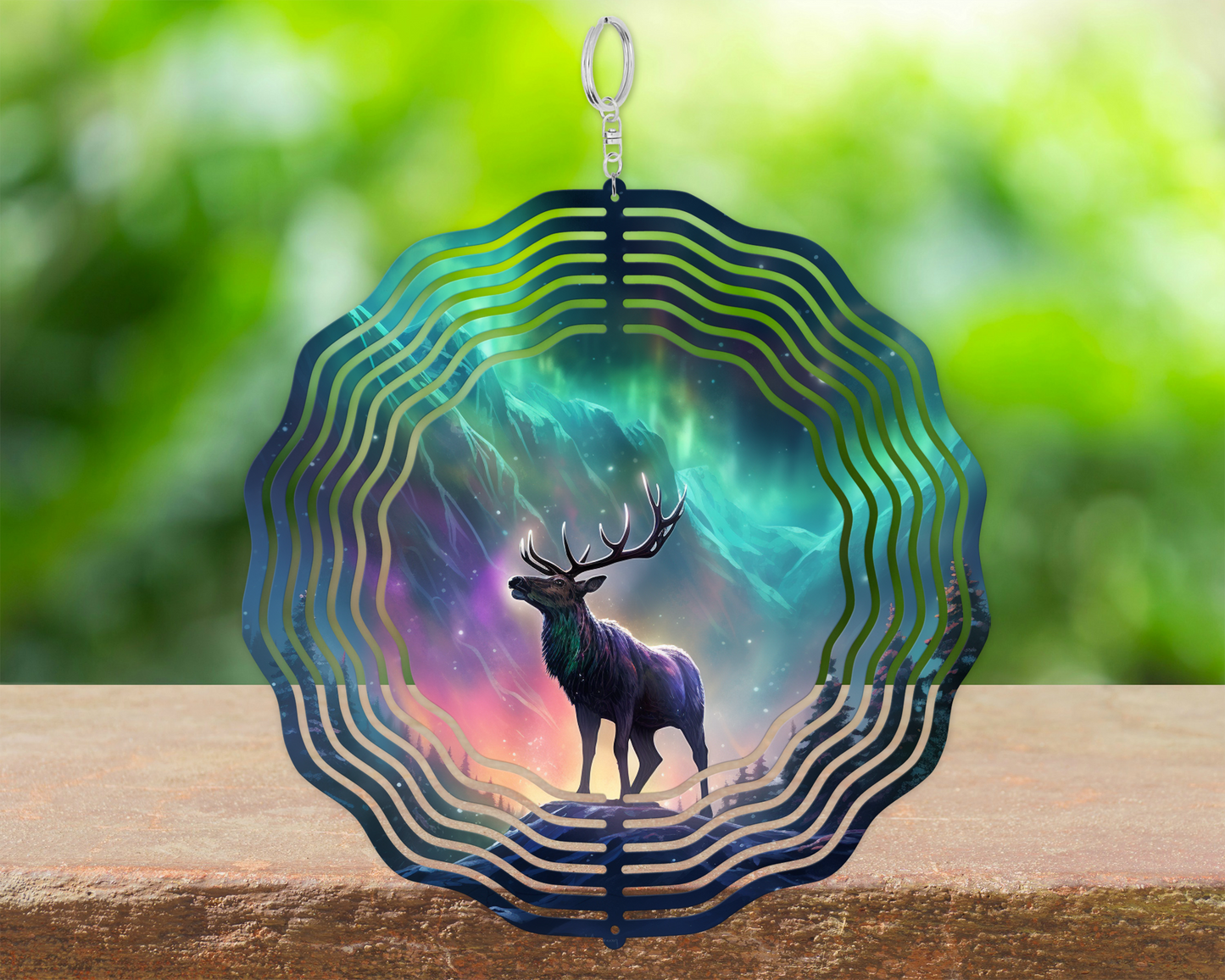 Elk Northern Lights Wind Spinner, Yard or Porch Decor, Unique Gifts for Father's Day, Double Sided Metal Wind Spinner, Housewarming Gift