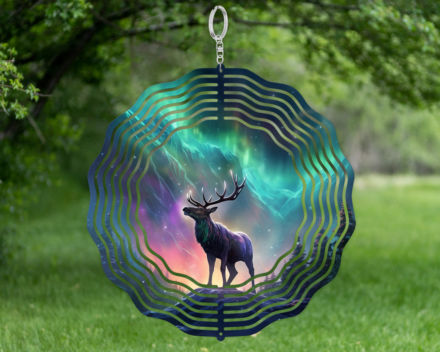 Elk Northern Lights Wind Spinner, Yard or Porch Decor, Unique Gifts for Father's Day, Double Sided Metal Wind Spinner, Housewarming Gift