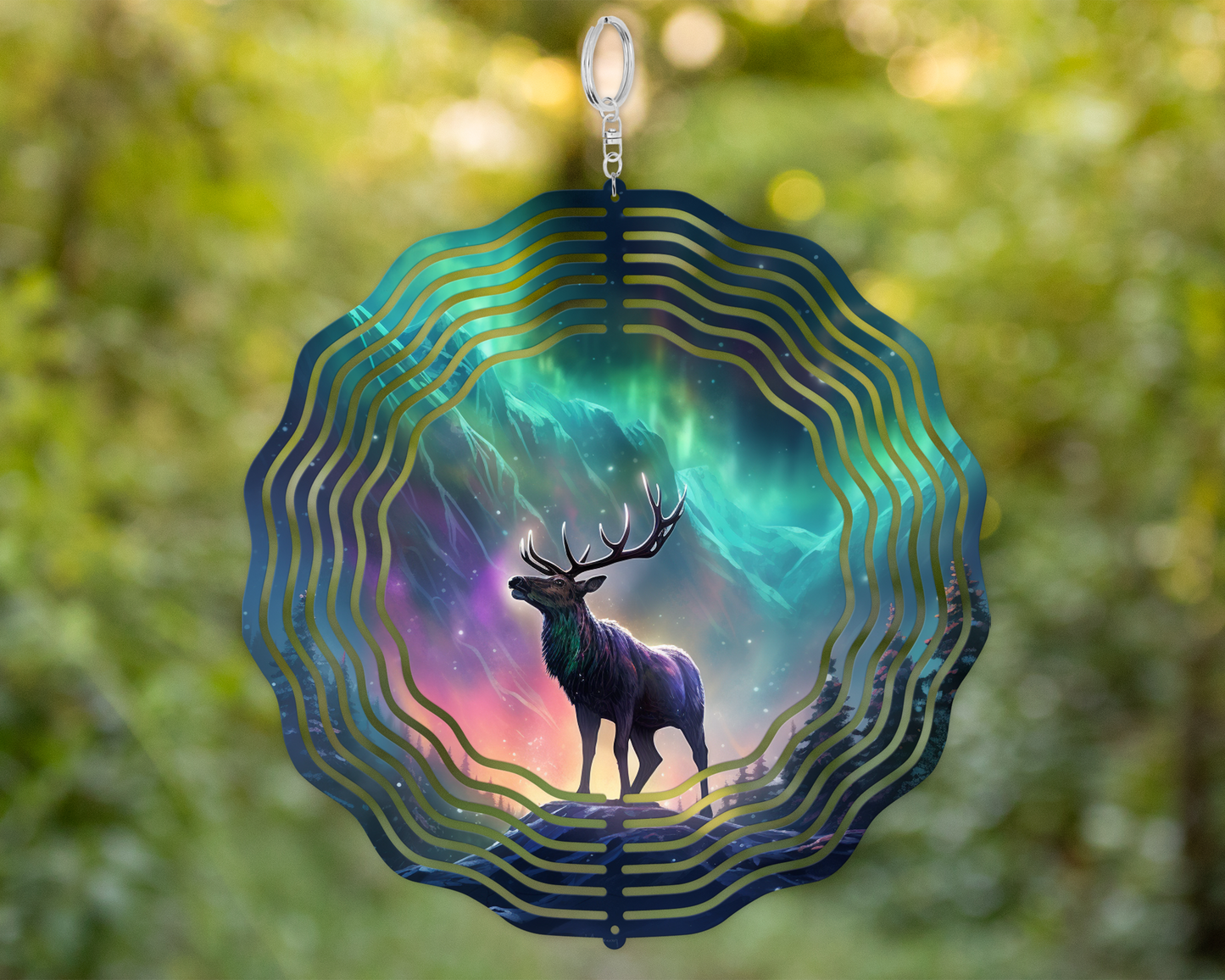 Elk Northern Lights Wind Spinner, Yard or Porch Decor, Unique Gifts for Father's Day, Double Sided Metal Wind Spinner, Housewarming Gift