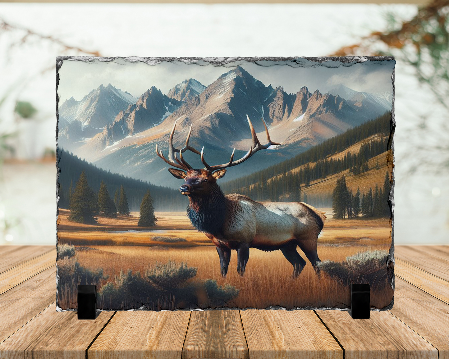 Colorado Wildlife Photo Slate, Elk in Mountain Valley Home Decor