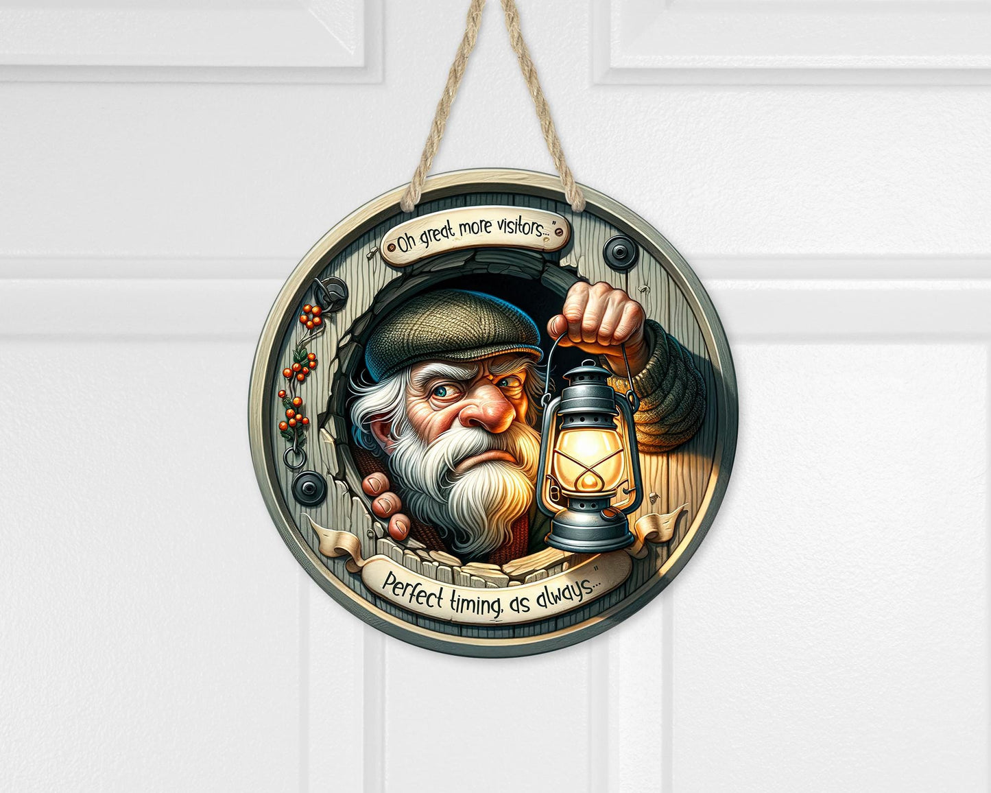 Quirky Round Door Hanger with Funny Old English Man Lantern Quote - Unique Housewarming Gift for Dad or New Home