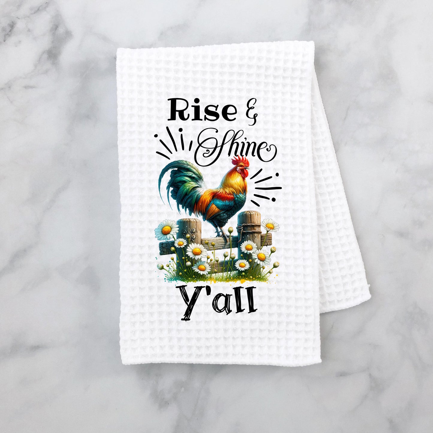 Chicken and Daisies Waffle Weave Towel, Unique Gifts for Chicken Lovers, Fun Kitchen Decor, Rise Shine Decor, Charming Towel, Hostess Gift