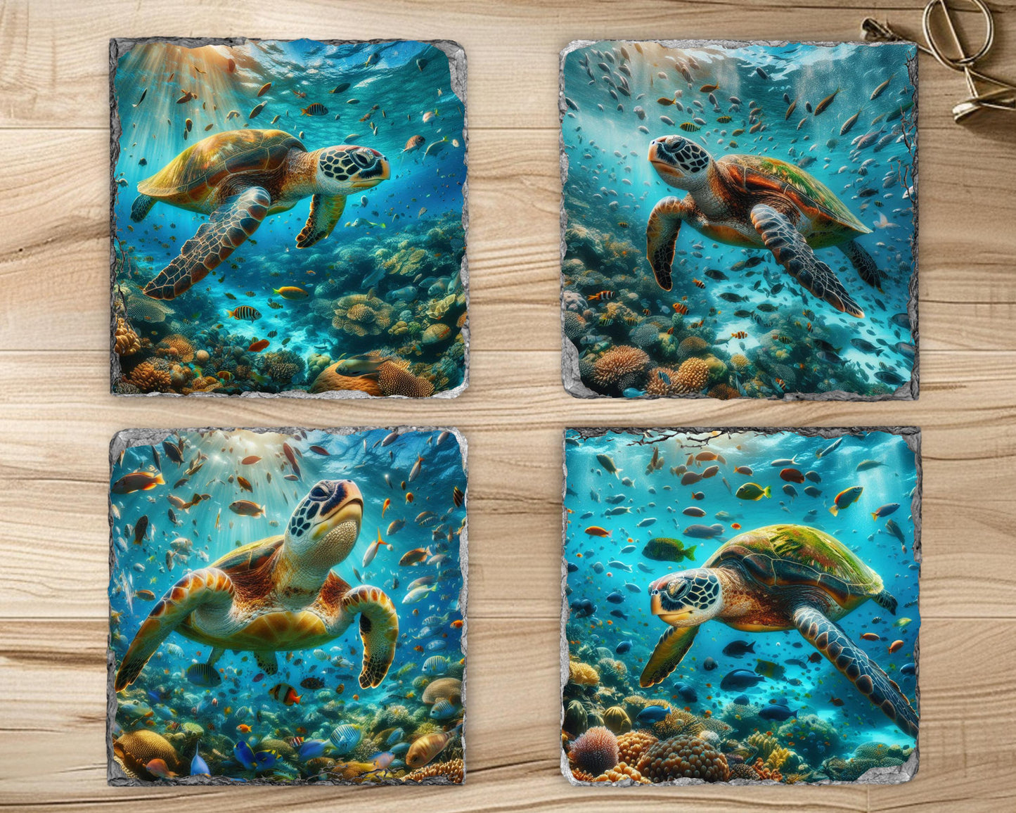 Ocean Slate Coaster Set - Beach House Drinkware Gift for Coastal Decor
