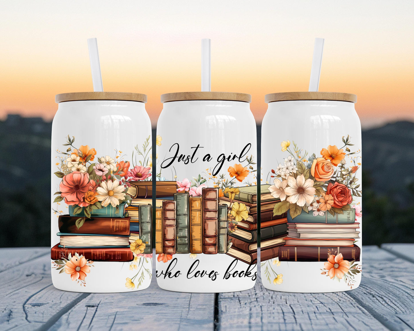 Book Lover Tumbler Gift, 16oz Stainless Steel Insulated Cup with Boho Flowers, Just A Girl Who Loves Books, Bookworm Gift, Book Decor Mug