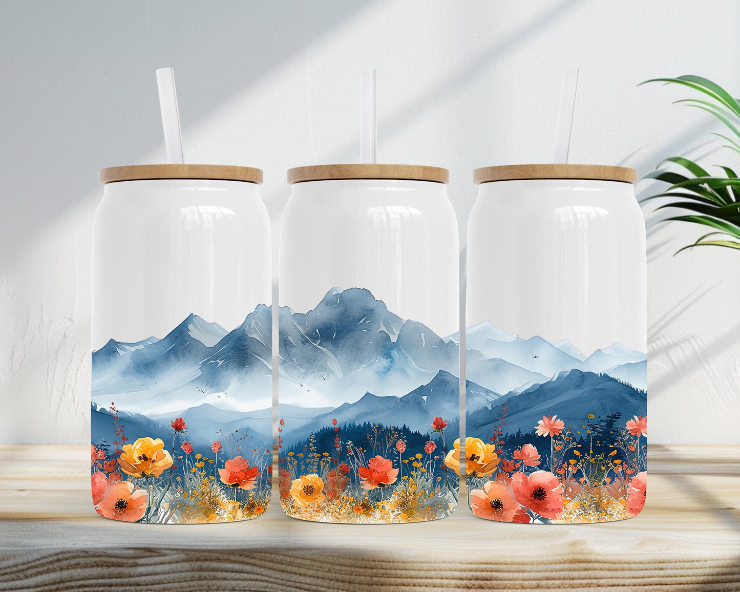 Boho Mountain Travel Tumbler, 16oz Stainless Steel Insulated Cup, Nature Travel Mug
