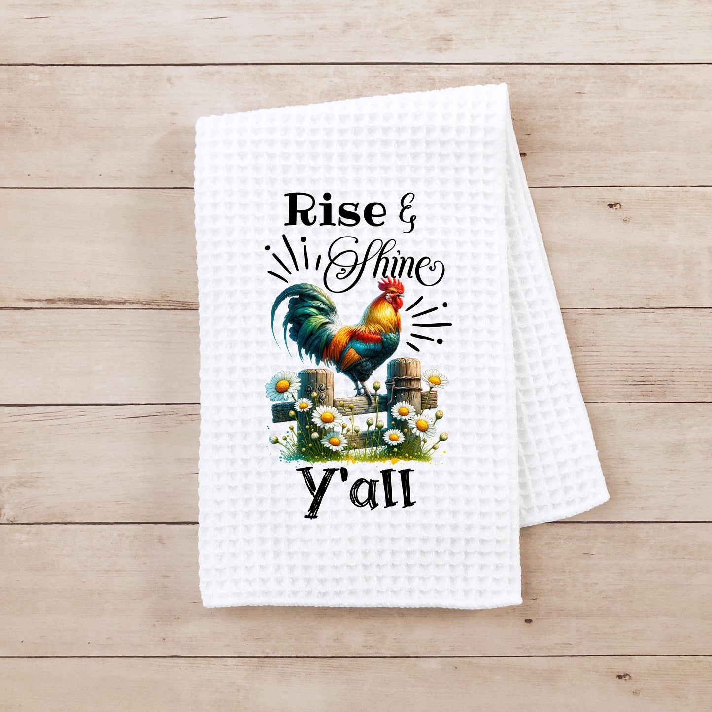 Chicken and Daisies Waffle Weave Towel, Unique Gifts for Chicken Lovers, Fun Kitchen Decor, Rise Shine Decor, Charming Towel, Hostess Gift