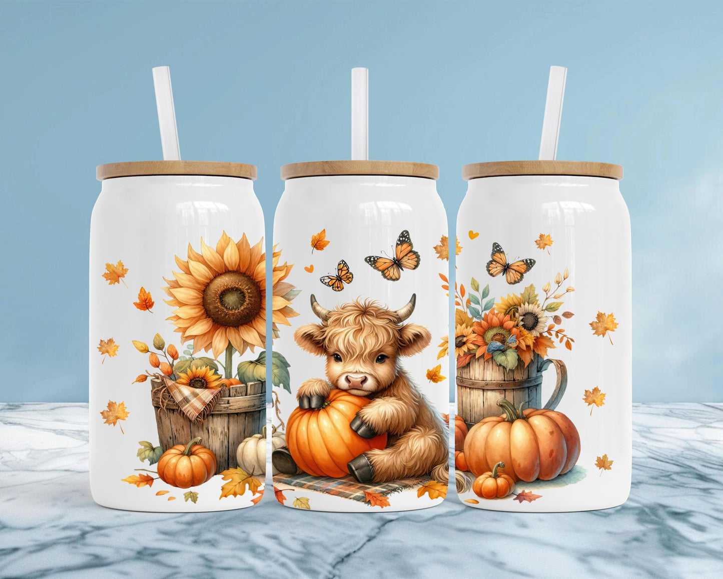 Autumn Highland Cow Stainless Steel Soda Can, Unique Gift for Highland Cow Lover